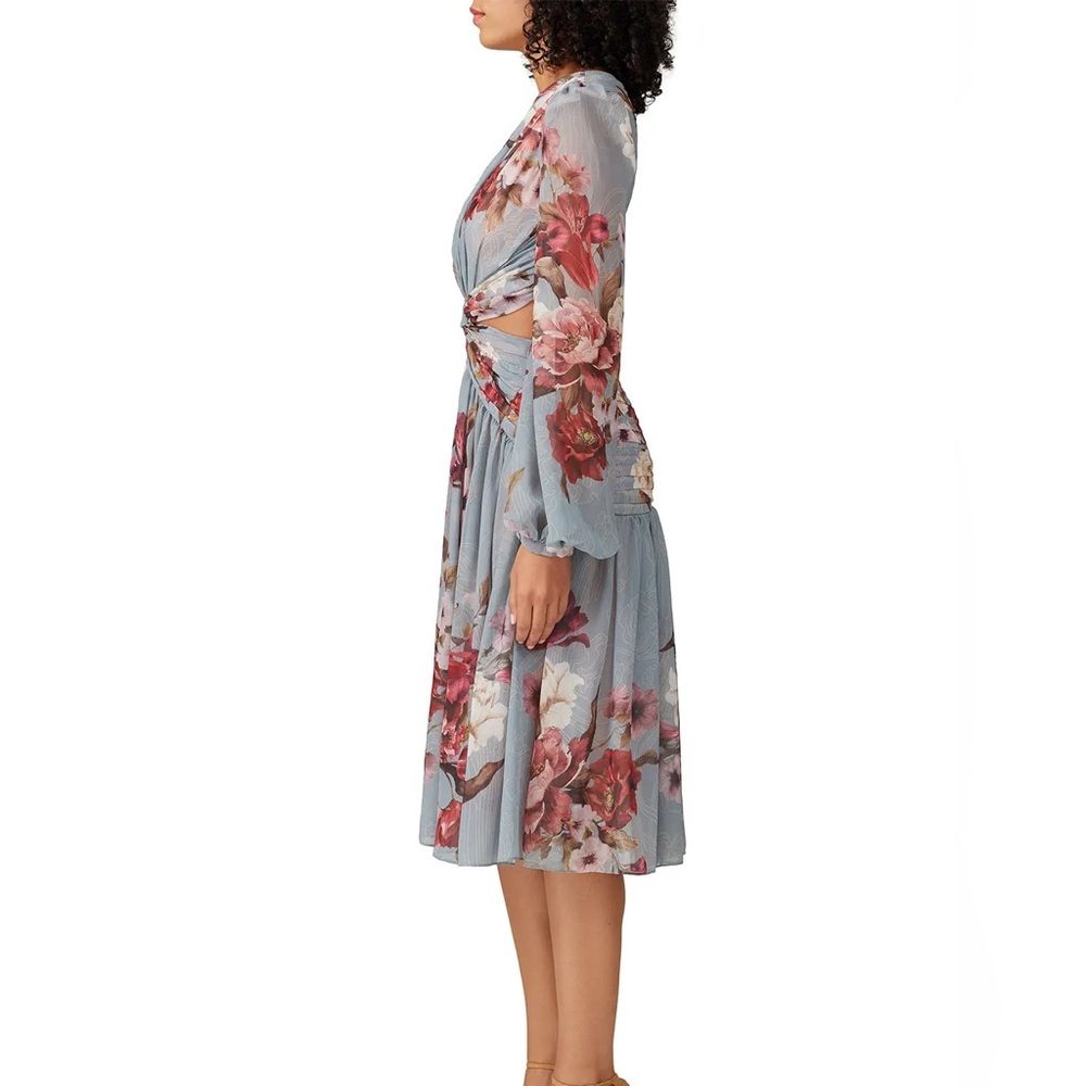PatBO Floral Twist Cutout Midi Dress in Light Blue and Rose - Picture 6 of 8